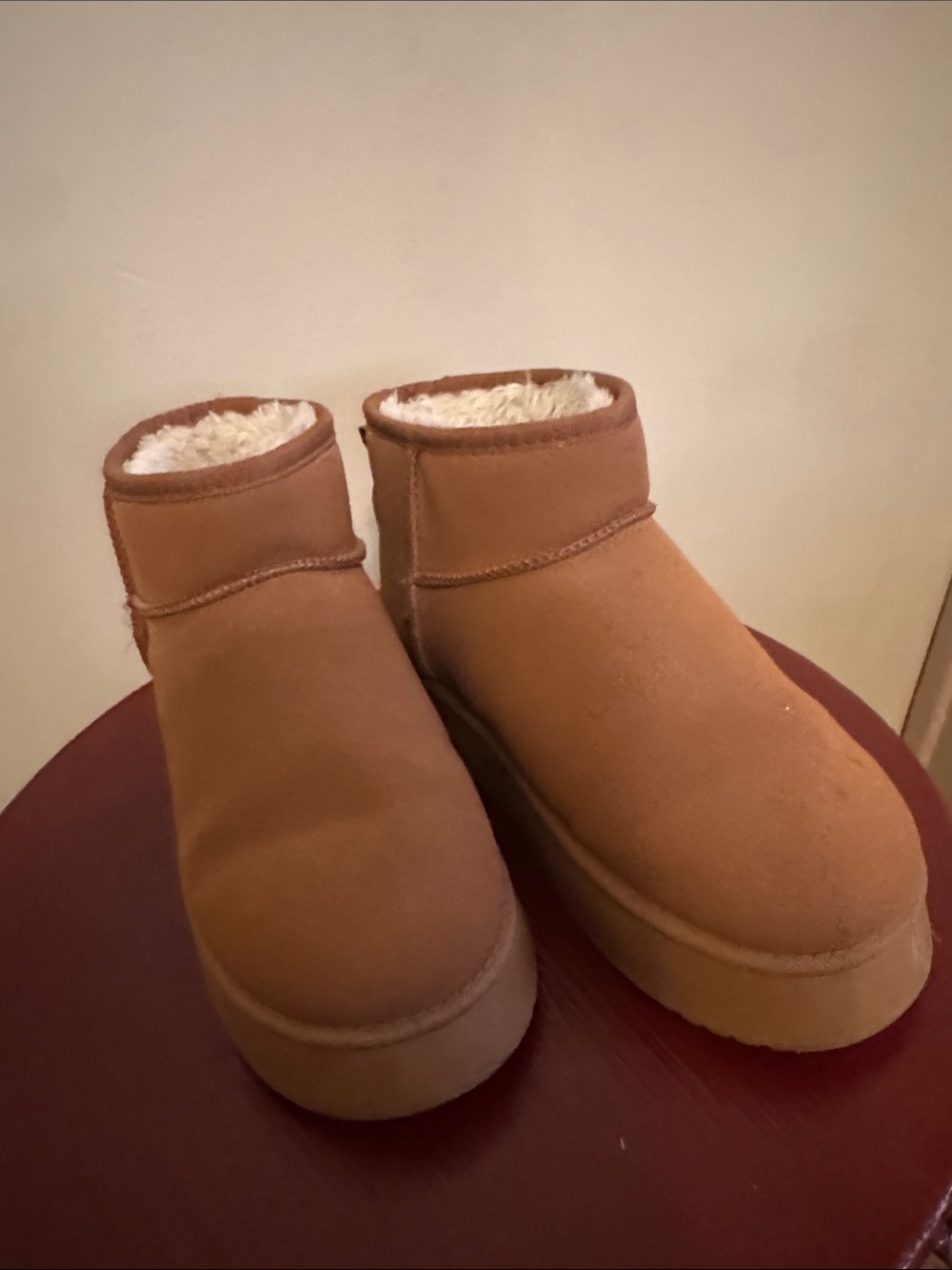 Cozy Faux-Shearling Ankle Boots in Chestnut Brown